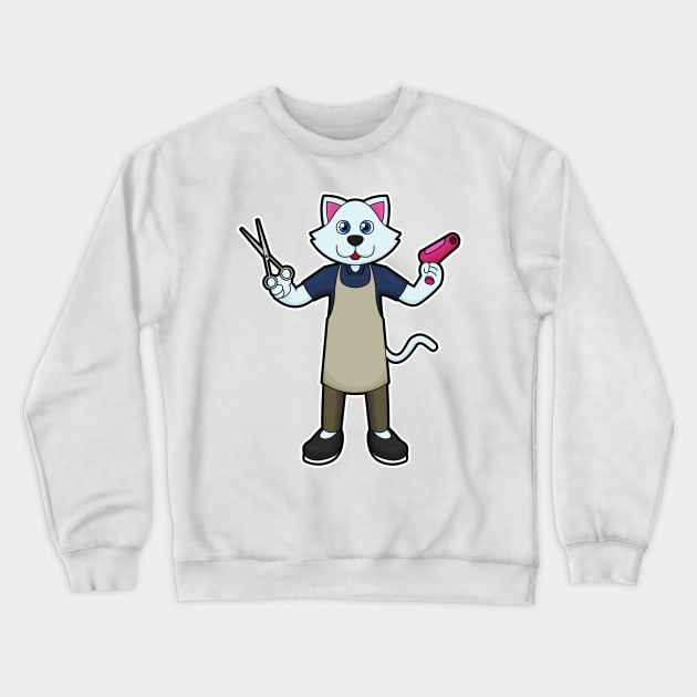 Cat as Hairdresser with Scissors & Hair dryer Crewneck Sweatshirt by Markus Schnabel